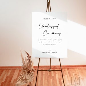 Minimalist Unplugged Wedding Sign Template, Editable Welcome Sign, Modern Unplugged Ceremony Sign, Printable Unplugged Sign, M5