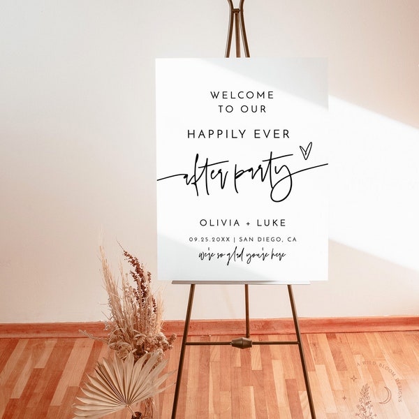 Minimalist Wedding Welcome Sign, Happily Ever After Party Welcome Sign, Editable Welcome Sign Template, Modern Elopement Welcome Sign M8