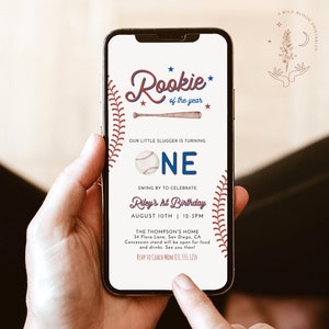 Baseball First Birthday Text Invite, Baseball Birthday Party, Digital Rookie of the Year Invite, Boy Birthday, Editable Template, R2