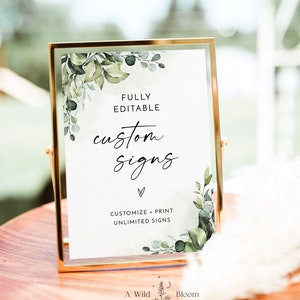 Greenery Bridal Shower Sign Template, Greenery Watercolor, Brunch and Bubbly Shower Signs, Editable Wedding Shower Sign, WB-E1