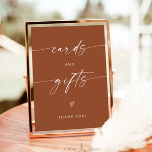 Minimalist Cards and Gifts Sign, Modern Wedding Sign Template, Terracotta Wedding Gifts Sign, Bridal Shower Gift Sign, Burnt Orange, T2