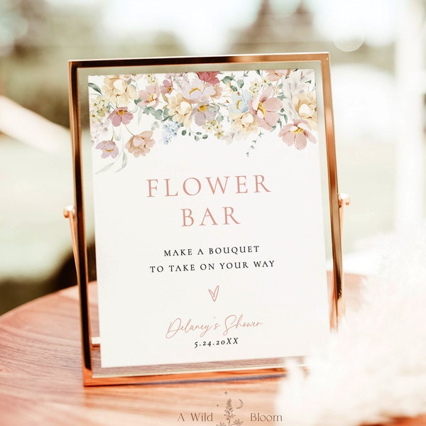 Flower Bar Sign | Modern Floral Bridal Shower Sign | Wildflower Baby Shower Sign | Baby in Bloom Shower Sign | Editable Template | W9