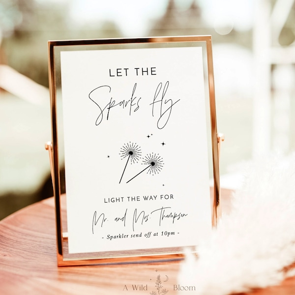 Sparkler Send Off Sign Template | Let the Sparks Fly Sign | Modern Minimalist Wedding Send Off Sign | Newlywed Send Off Sign | M7