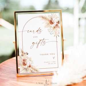 Panneau pour cartes et cadeaux, modèle de panneau de mariage minimaliste, panneau de cadeaux de mariage en terre cuite, herbe de la pampa, panneau de baby shower, arche bohème, A2