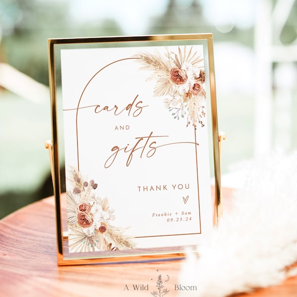 Cards and Gifts Sign | Minimalist Wedding Sign Template | Terracotta Wedding Gifts Sign | Pampas Grass | Baby Shower Sign | Boho Arch | A2