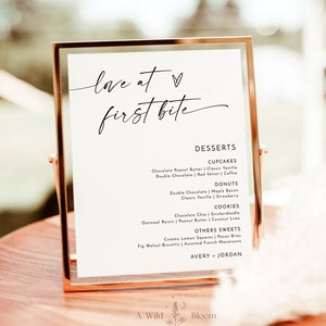 Minimalist Dessert Menu Sign | Love at First Bite | Modern Wedding Dessert Menu | Boho Dessert Station | Modern Minimalist Wedding Sign | M9