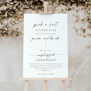 Wedding Welcome Sign Template, Unplugged Ceremony Sign, Pick a Seat Sign, Modern Minimalist Wedding Welcome Sign, Editable Template, M9
