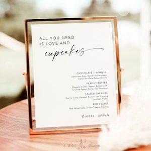 Enseigne de menu de cupcakes, tout ce dont vous avez besoin, c'est de l'amour et des petits gâteaux, menu de cupcakes moderne, enseigne de petit gâteau bohème, enseigne de mariage minimaliste moderne, M9