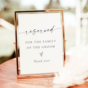 Reserved Sign Template, Minimalist Wedding Reserved Sign, Reserved Seating Sign, Modern Wedding Reserved Sign, Editable Template, M9