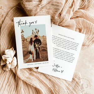 Photo Thank You Card Template, Minimalist Wedding Thank You Card, Photo Wedding Thank You, Boho Thank You Card, Editable Template M1