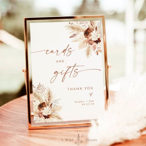 Karten und Geschenke Schild, Minimalist Hochzeit Schild Vorlage, Terrakotta Hochzeit Geschenke Schild, Pampasgras, Baby Party Schild, A4