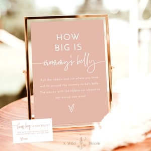 How Big Is Mommy's Belly Game, Blush Baby Shower, How Big Is Her Belly Sign, Girl Baby Shower Game, Modern Pink Baby Shower, BM1