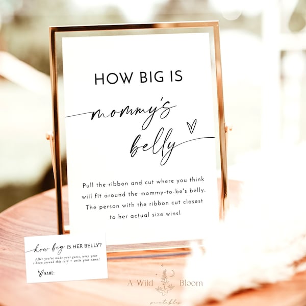 How Big is Mommy's Belly Game, Minimalist Baby Shower Game, Gender Neutral, Guess Her Size Baby Shower Game, Modern Baby Shower, M9