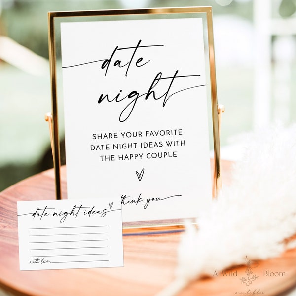 Modern Date Night Ideas Card | Date Night Ideas Sign | Boho Bridal Shower | Minimalist Bridal Shower | Date Night Card Template | M9