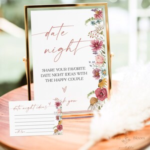 Modèle de carte d'idées pour un rendez-vous galant, douche nuptiale de fleurs sauvages, signe d'idées pour un rendez-vous galant, douche nuptiale florale, modèle de carte pour un rendez-vous galant, W1
