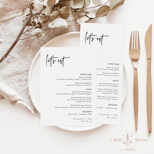 Plantilla de menú de boda mínima, menú de boda moderno, menú de boda minimalista, menú editable Let's Eat, M8