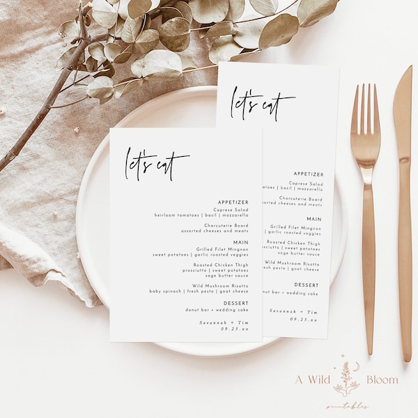 Minimal Wedding Menu Template | Modern Wedding Menu | Minimalist Wedding Menu | Editable Let's Eat Menu | M8