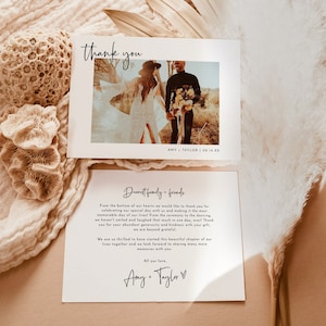 Photo Thank You Card Template, Modern Minimalist Wedding Thank You Card, Boho Wedding Thank You Card, Horizontal Editable Template, M2