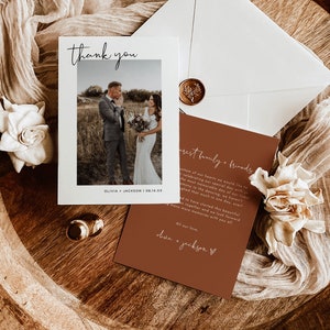 Photo Thank You Card, Minimalist Wedding Thank You Card, Boho Wedding Thank You, Terracotta Thank You Card, Editable Template T2