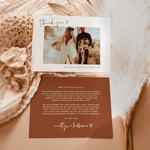 Photo Thank You Card Editable Template, Minimalist Wedding Thank You Card, Terracotta Wedding Thank You, Burnt Orange Thank You Card, T2