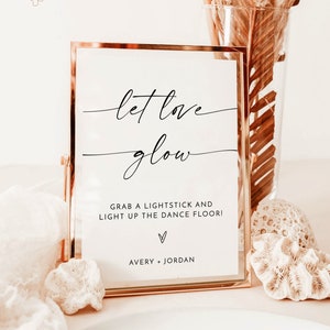 Glow Stick Sign Template | Wedding Glow Sticks Sign | Let Love Glow Sign | Minimalist Wedding Send Off Sign | Glow Sticks Send Off | M9