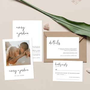 Minimalist Wedding Invitation Suite Template, Editable Minimalist Wedding Invite, Modern Wedding Invite, Photo Wedding Invitation, M4