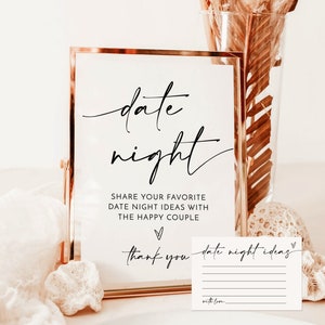 Date Night Ideas Card, Date Night Ideas Sign, Boho Bridal Shower, Modern Minimalist Bridal Shower, Date Night Card Template, M5