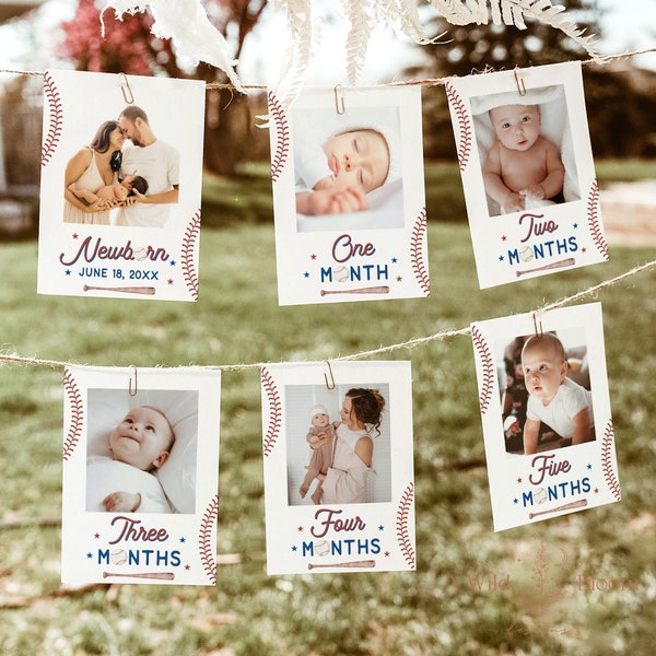 First Birthday Photo Banner | Rookie of the Year First Birthday | Monthly Milestone Photo Cards | Baseball First Birthday | Photo Banner, R2