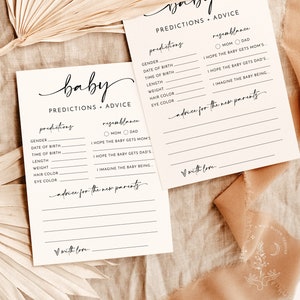 Tarjeta de predicciones para bebés, tarjeta de consejos y deseos para padres, juegos minimalistas de baby shower, baby shower de género neutro, plantilla editable M5