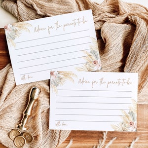 Pampagraskaart advies voor ouders, advies voor mama, meisjesbabyshower, bewerkbare sjabloon, gedempte tinten Boho babyshower, PG-01