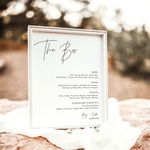 Hochzeit Bar Menü Vorlage, Hochzeit Getränke Schild, Modernes minimalistisches Getränkekarte Schild, Minimalistische Bar Menü Vorlage, Bearbeitbare Vorlage, M7