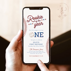 Baseball First Birthday Text Invite | Digital Rookie of the Year Invite | Baseball Birthday Party | Boy Birthday | Editable Template | R2