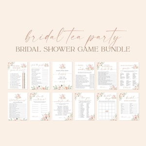 Bridal Shower Game Bundle, Bridal Shower Tea Party, Tea Party Bridal Games, Boho Bridal Brunch Games, Editable Template, T4