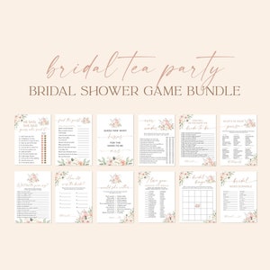 Bridal Shower Game Bundle, Bridal Shower Tea Party, Tea Party Bridal Games, Boho Bridal Brunch Games, Editable Template, T4