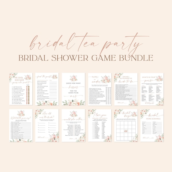 Bridal Shower Game Bundle, Tea Party, Games, Boho Brunch, Instant Download, Editable Template, T4