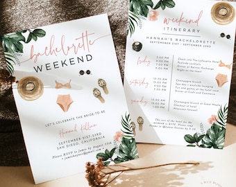 Tropical Bachelorette Party Invitation, Itinerary, Beach, Pink Palm Springs Invite, Instant Download, Editable Template, P3
