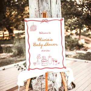 Babyparty-Willkommensschild, Bogen-Babyparty-Willkommensschild-Zeichen, handgeschriebene Kalligraphie, gewelltes Rahmen-Willkommensschild, bearbeitbare Vorlage, H1