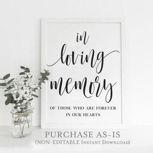 Printable In Loving Memory Wedding Sign, Remembrance Wedding Reception Sign, Memorial Table Sign, Wedding Sign Instant Download