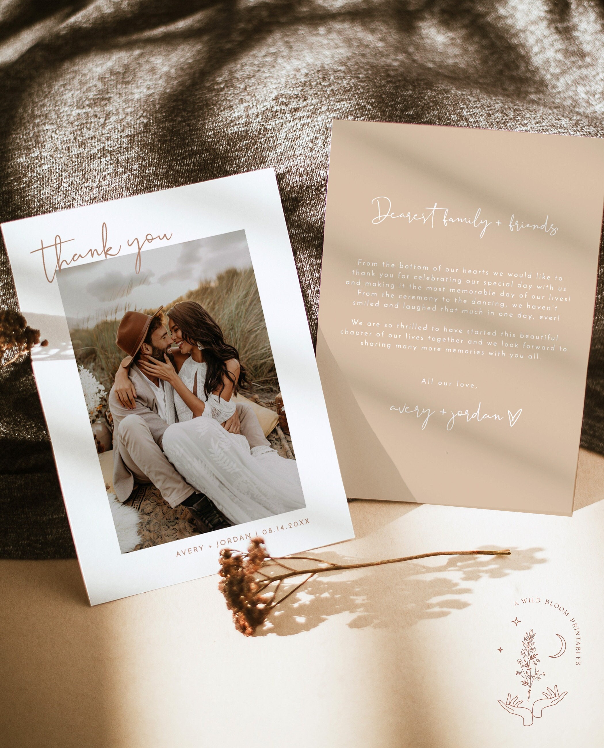 Photo Thank You Card Editable Template Minimalist Wedding - Etsy Denmark