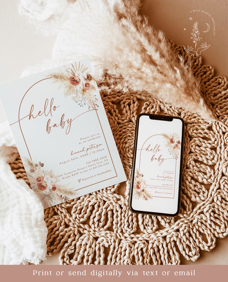 Pampas Grass Baby Shower Invitation Girl Baby Shower Bundle Etsy