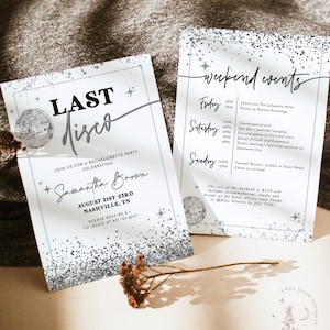 Last Disco Bachelorette Party Invite Template, Disco Ball Bachelorette, Silver Glitter, Bachelorette Party Invite, Editable Template D3