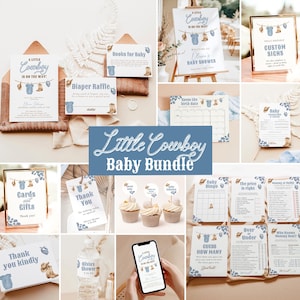 Cowboy Baby Shower Invitation Template, A Little Cowboy Is On the Way Invite, Dusty Blue Boy Baby Shower, Cowboy Clothesline, C1