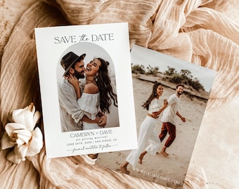 Photo Save the Date Template, Modern Save the Date Template, Minimal Save the Date, Boho Arch Save the Date Card, Editable Template, D1