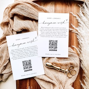 Honeymoon Fund Card Template, Honeymoon Wish Insert, Honeymoon Wish QR Code, Modern Wedding Cash Card, Minimalist Wedding, M9