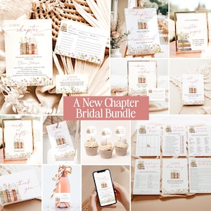 New Chapter Begins Bridal Shower Bundle, Floral Storybook Bridal Shower Invite, Wildflower Her Next Chapter Shower, Editable Template, N1