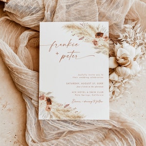 Boho Wedding Invitation Template, Modern Wedding Invite, Terracotta Wedding Invite, Pampas Grass Wedding, Rustic Desert Wedding, A4