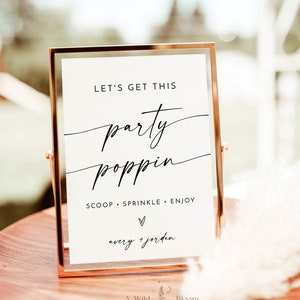 Minimalist Popcorn Bar Wedding Sign, Modern Minimalist Favors Sign, Let's Get This Party Poppin' Sign, Modern Wedding Popcorn Sign, M9