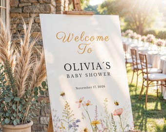 Wildflower Bee Shower Welcome Sign | Floral Welcome Poster | Personalized Floral Baby Shower Decor | Printed & Shipped