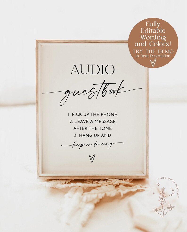 Audio Guestbook Sign Modern Minimalist Wedding Sign Phone Etsy Canada