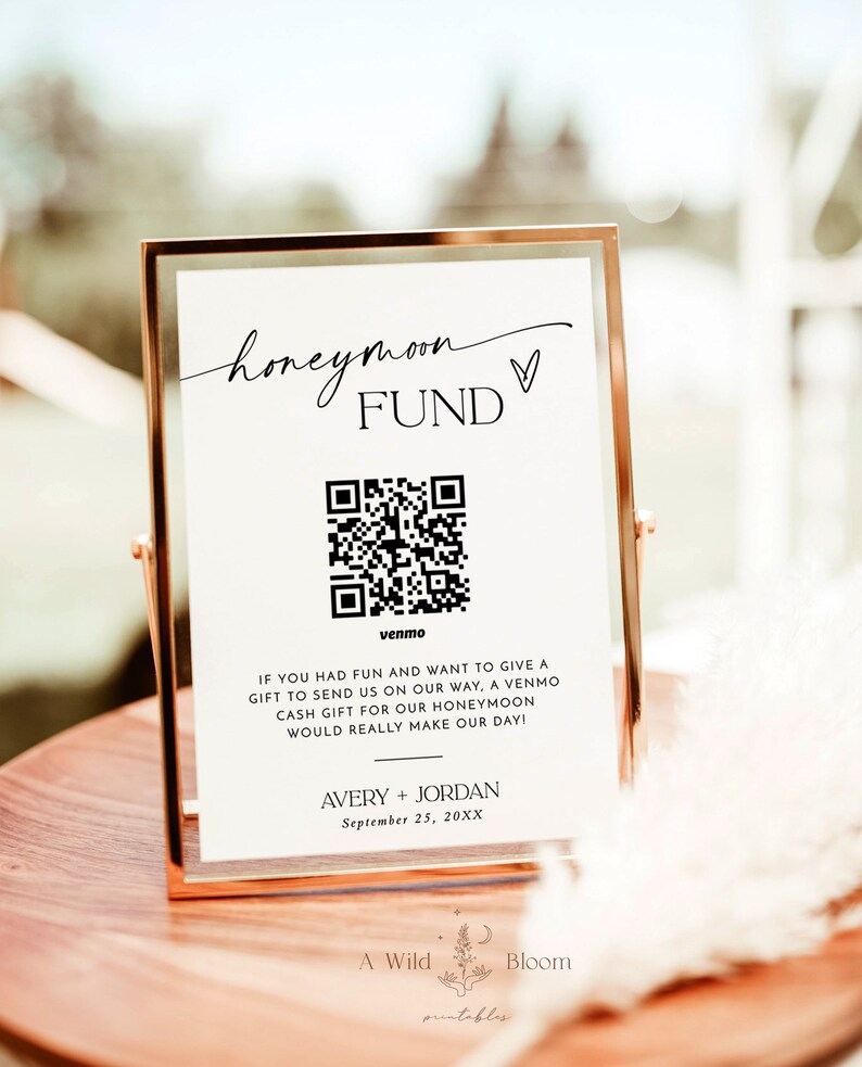 Honey Fund QR Code Sign Minimalist Wedding Honeymoon Fund Etsy